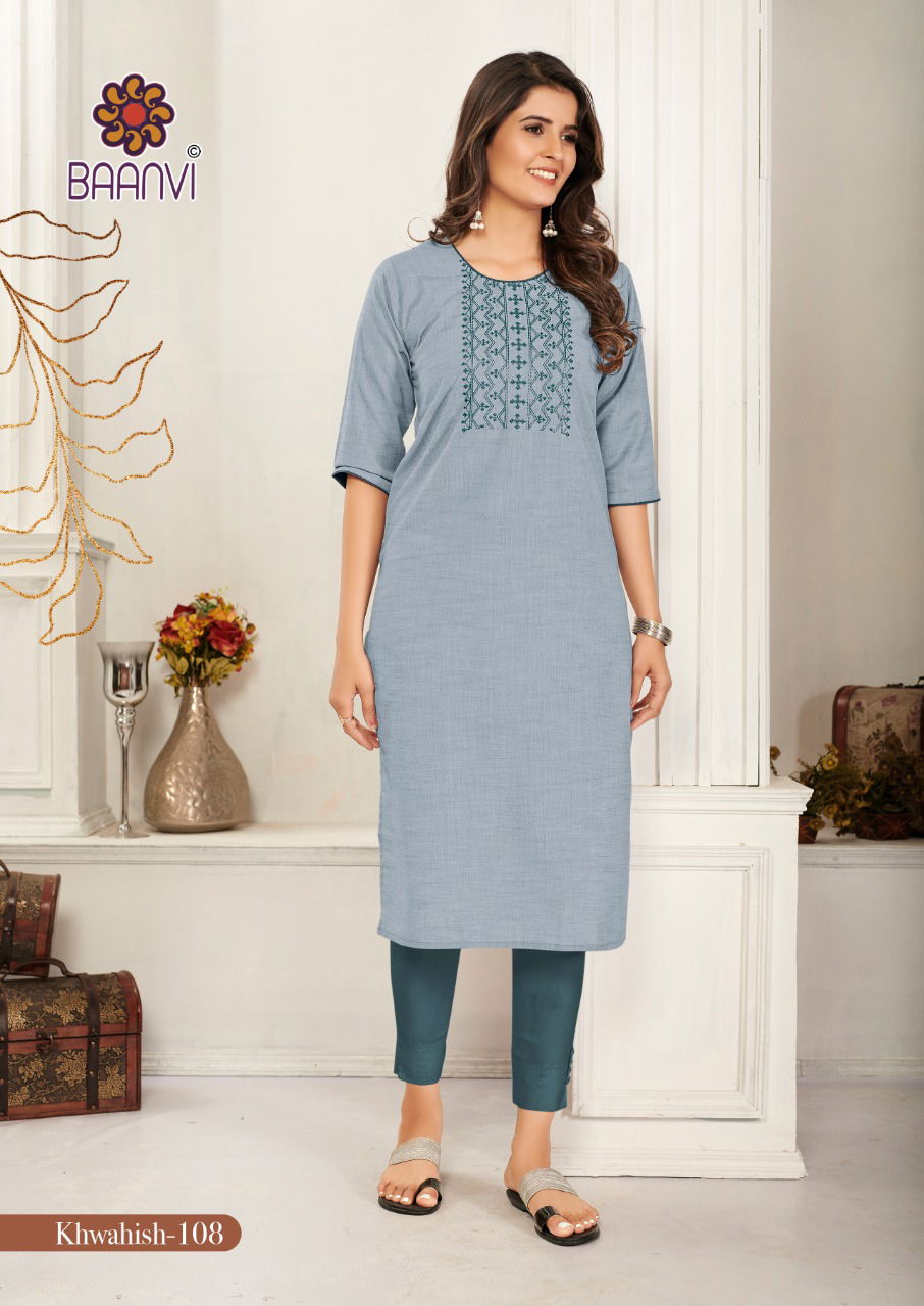 Baanvi Khwahish 1 Fancy Ethnic Wear Cotton Embroidery Kurti Collection